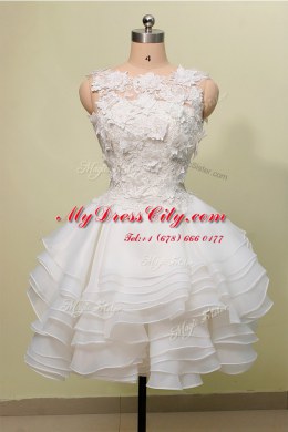 Cheap Scoop White Sleeveless Knee Length Lace Zipper Pageant Dress Wholesale