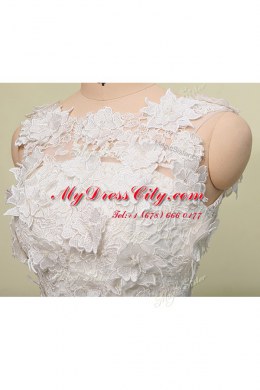 Cheap Scoop White Sleeveless Knee Length Lace Zipper Pageant Dress Wholesale