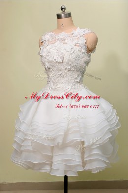 Cheap Scoop White Sleeveless Knee Length Lace Zipper Pageant Dress Wholesale