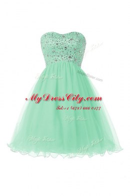 Fashion Knee Length Lace Up Prom Party Dress Apple Green for Prom and Party with Beading