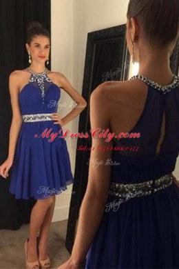 Scoop Mini Length Royal Blue Prom Dress Chiffon Sleeveless Beading