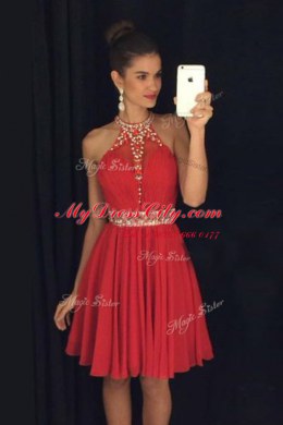 Scoop Mini Length Royal Blue Prom Dress Chiffon Sleeveless Beading