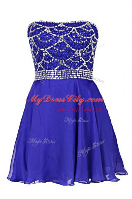 Attractive Knee Length Zipper Prom Party Dress Royal Blue for Prom and Party with Beading