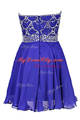 Attractive Knee Length Zipper Prom Party Dress Royal Blue for Prom and Party with Beading