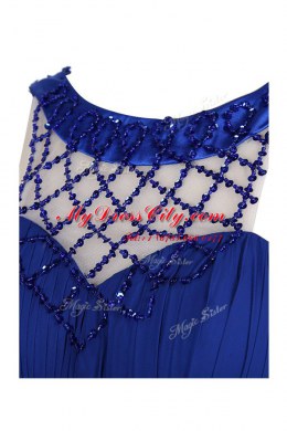 Scoop Sleeveless Floor Length Beading Zipper Evening Dress with Watermelon Red