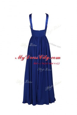 Scoop Sleeveless Floor Length Beading Zipper Evening Dress with Watermelon Red