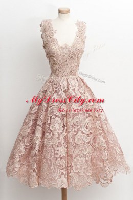 Scoop Lace Sleeveless Knee Length Dress for Prom and Lace