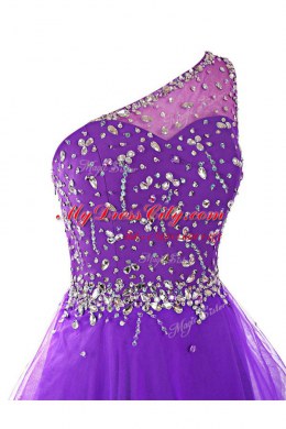 One Shoulder Black Organza Side Zipper Prom Gown Sleeveless Mini Length Beading