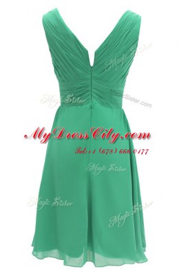 Green Sleeveless Knee Length Ruching Zipper Prom Evening Gown
