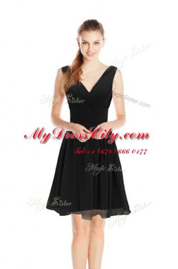 Green Sleeveless Knee Length Ruching Zipper Prom Evening Gown