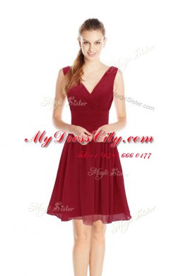 Green Sleeveless Knee Length Ruching Zipper Prom Evening Gown