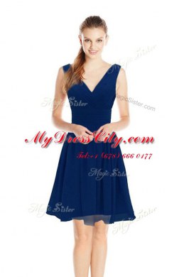 Green Sleeveless Knee Length Ruching Zipper Prom Evening Gown