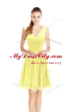 Green Sleeveless Knee Length Ruching Zipper Prom Evening Gown