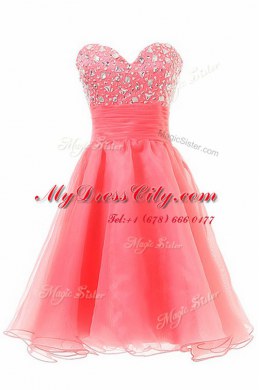 Custom Designed Knee Length Zipper Homecoming Dress Watermelon Red for Prom and Party with Beading
