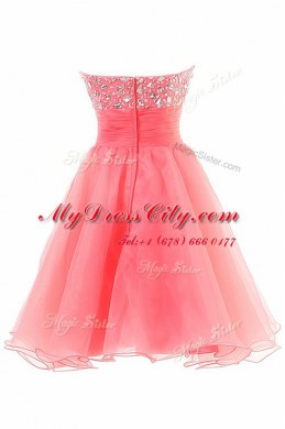 Custom Designed Knee Length Zipper Homecoming Dress Watermelon Red for Prom and Party with Beading