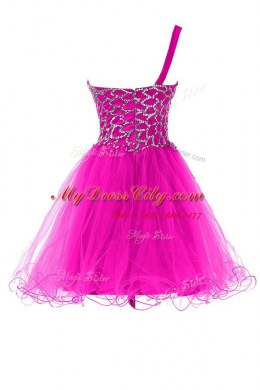 Excellent One Shoulder Organza Sleeveless Mini Length Prom Dresses and Beading