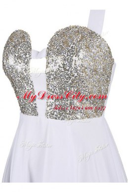 Lovely Knee Length White Chiffon Sleeveless Sequins