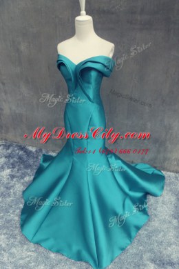 Excellent Mermaid Sleeveless Teal Evening Dresses Brush Train Zipper