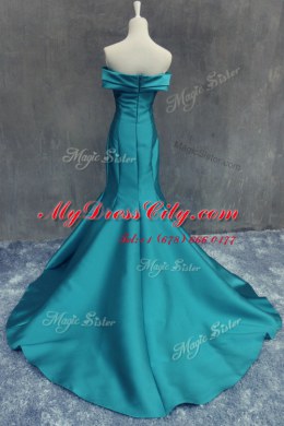 Excellent Mermaid Sleeveless Teal Evening Dresses Brush Train Zipper
