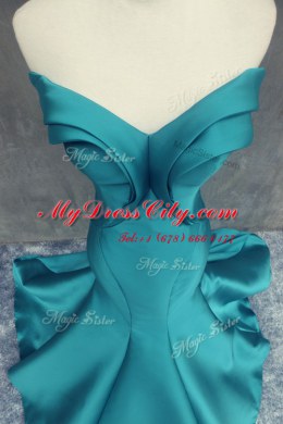 Excellent Mermaid Sleeveless Teal Evening Dresses Brush Train Zipper