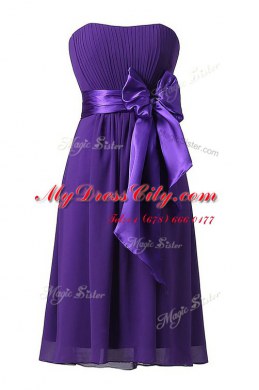 Dynamic Chiffon Sleeveless Knee Length Prom Dresses and Sashes ribbons and Ruching