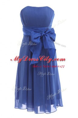 Dynamic Chiffon Sleeveless Knee Length Prom Dresses and Sashes ribbons and Ruching