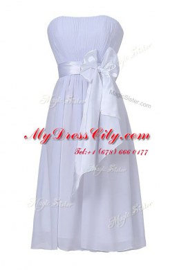 Dynamic Chiffon Sleeveless Knee Length Prom Dresses and Sashes ribbons and Ruching