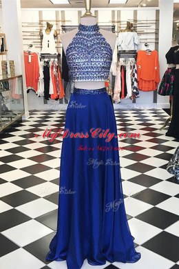 Best Selling Beading Royal Blue Zipper Sleeveless Floor Length