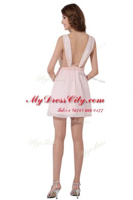 Knee Length Baby Pink Dress for Prom Straps Sleeveless Backless