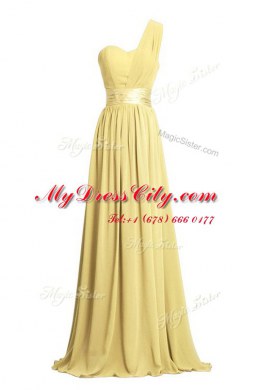 Smart One Shoulder Black Sleeveless Ruching and Belt Floor Length Prom Evening Gown