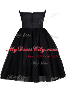 Custom Design Black Tulle Zipper Prom Evening Gown Sleeveless Knee Length Ruching and Belt