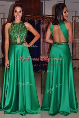 Dynamic Floor Length Green Prom Dress Scoop Sleeveless Backless