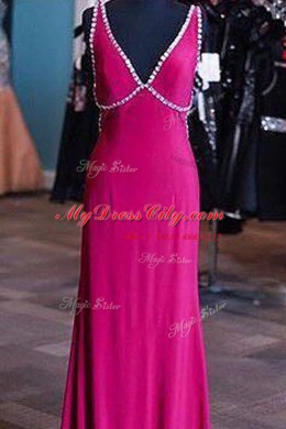 Fuchsia Prom Gown Prom and For with Sashes ribbons V-neck Sleeveless Zipper