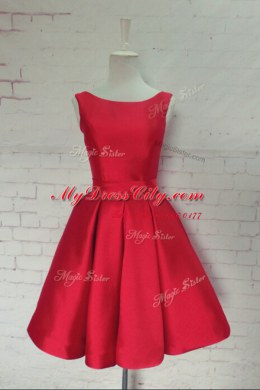 Red Sleeveless Knee Length Bowknot Backless
