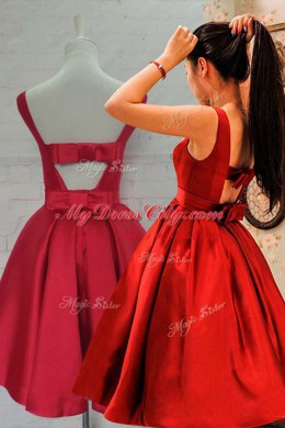 Red Sleeveless Knee Length Bowknot Backless