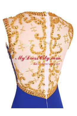 Sophisticated Royal Blue Scoop Zipper Beading Dress for Prom Sleeveless