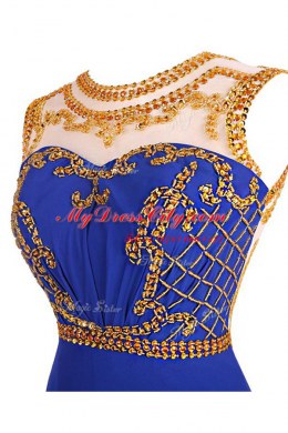 Sophisticated Royal Blue Scoop Zipper Beading Dress for Prom Sleeveless