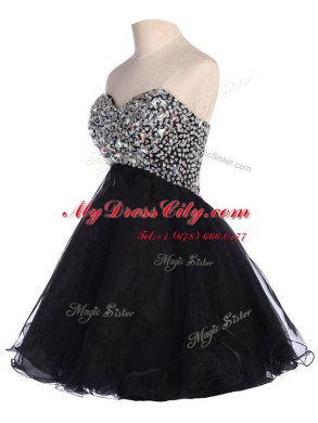 Fashionable Sequins Mini Length Black Sweetheart Sleeveless Lace Up