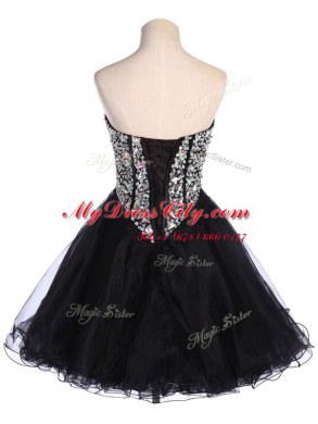 Fashionable Sequins Mini Length Black Sweetheart Sleeveless Lace Up