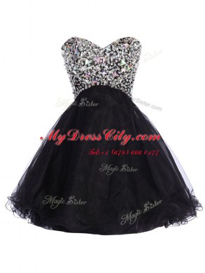 Fashionable Sequins Mini Length Black Sweetheart Sleeveless Lace Up