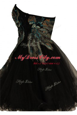 Exceptional Knee Length Side Zipper Black for Prom and Party with Embroidery