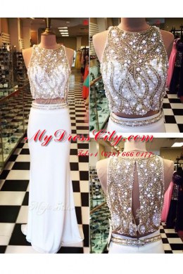 Hot Selling Scoop White Sleeveless Chiffon Zipper Prom Dress for Prom and Party