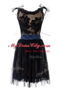 Scoop Knee Length A-line Sleeveless Black Prom Gown Backless