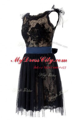 Scoop Knee Length A-line Sleeveless Black Prom Gown Backless