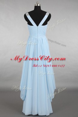 Chiffon V-neck Sleeveless Zipper Beading Prom Dress in Light Blue