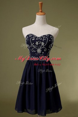 Navy Blue Sleeveless Chiffon Zipper Prom Dress for Prom and Party