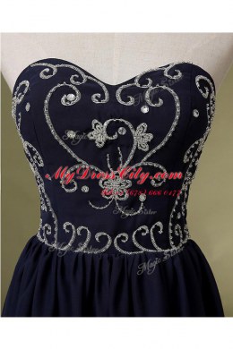 Navy Blue Sleeveless Chiffon Zipper Prom Dress for Prom and Party