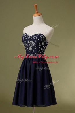 Navy Blue Sleeveless Chiffon Zipper Prom Dress for Prom and Party