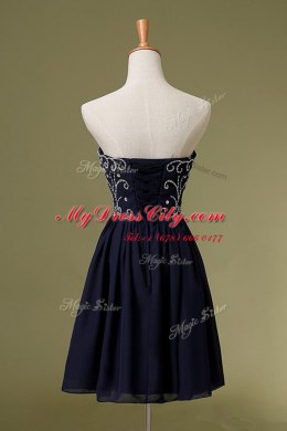 Navy Blue Sleeveless Chiffon Zipper Prom Dress for Prom and Party