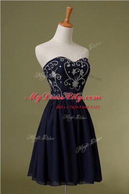 Navy Blue Sleeveless Chiffon Zipper Prom Dress for Prom and Party